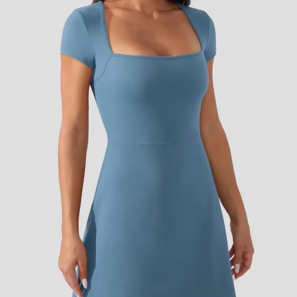 Medium Peacock Blue Women's Tennis Dress w/ pockets/ fitted/ skorts/ athletic - Picture 2 of 15